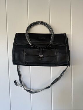 Rusk Black Leather Laptop Satchel
